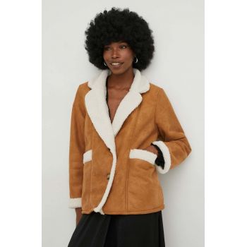Answear Lab jachetă de lână culoarea maro, de tranzitie, oversize ieftina
