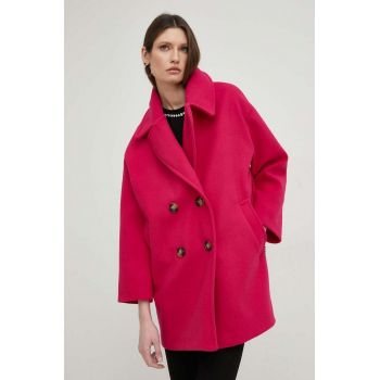Answear Lab palton de lana culoarea roz, de tranzitie, cu doua randuri de nasturi