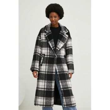 Answear Lab palton femei, culoarea gri, de tranzitie, oversize