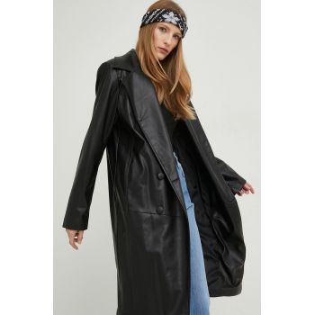 Answear Lab palton femei, culoarea negru, de tranzitie, cu doua randuri de nasturi