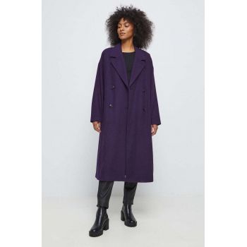 Medicine palton din lana culoarea violet, de tranzitie, oversize