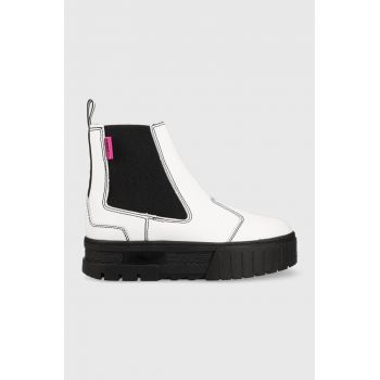 Puma ghete chelsea de piele femei, culoarea alb, cu platforma