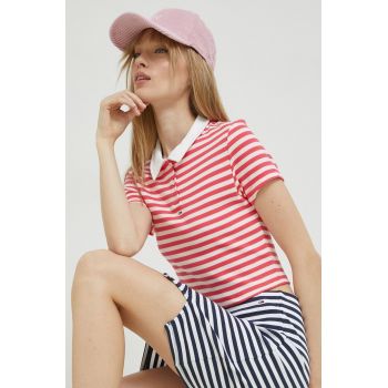 Tommy Jeans tricou polo femei, culoarea roz ieftin