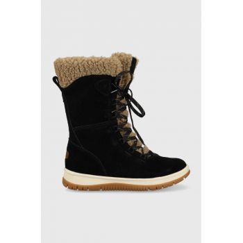 UGG pantofi de piele intoarsa Lakesider Tall Lace femei, culoarea negru, cu toc plat, izolare usoara