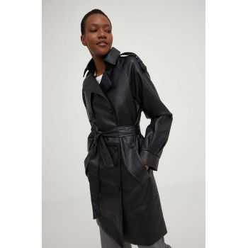 Answear Lab palton femei, culoarea negru, de tranzitie