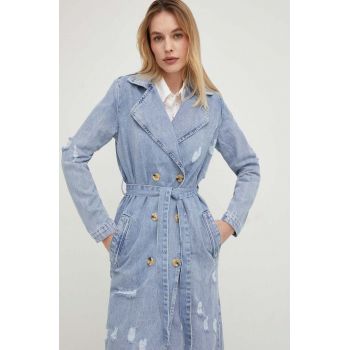 Answear Lab palton jeans femei, de tranzitie, cu doua randuri de nasturi