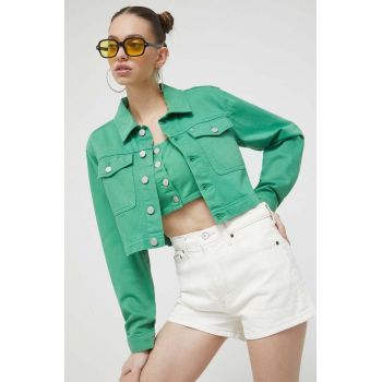 Tommy Jeans geaca jeans femei, culoarea verde, de tranzitie ieftina