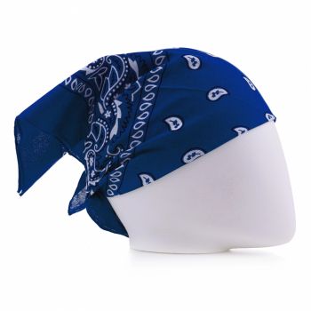 Bandana tip batic patrat cu imprimeu alb pe fond albastru electric