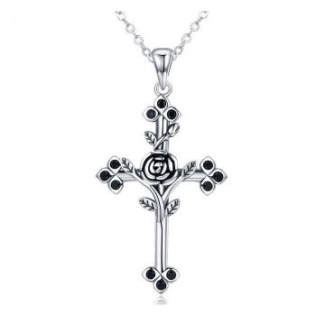 Colier din argint cu Cruce si Cristale Negre ieftin