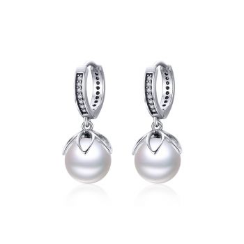 Cercei din argint Flowerd Pearls Hoops ieftini
