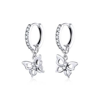 Cercei din argint Glamour Butterflies Hoops