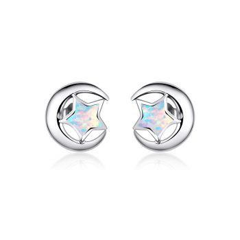 Cercei din argint Opal Moon and Stars silver