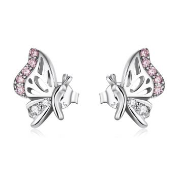 Cercei din argint Pink Crystal Butterflies ieftin