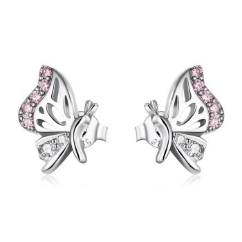 Cercei din argint Pink Crystal Butterflies