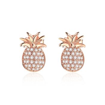 Cercei din argint Rose Gold Shiny Pineapple
