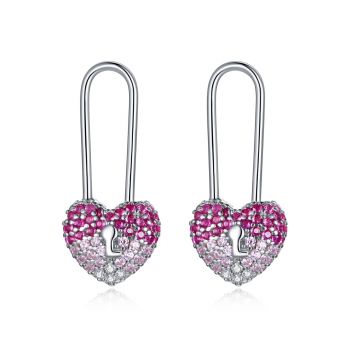 Cercei din argint Shiny Heart Safety Pin