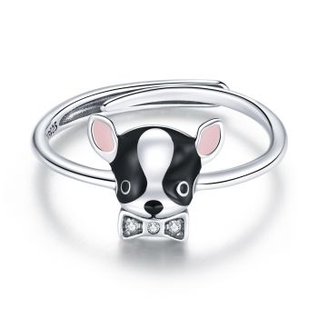 Inel reglabil din argint Black and White Puppy