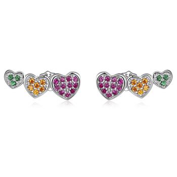 Cercei din argint Coloured Trio Hearts ieftin