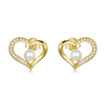Cercei din argint Golden Hearted Pearl