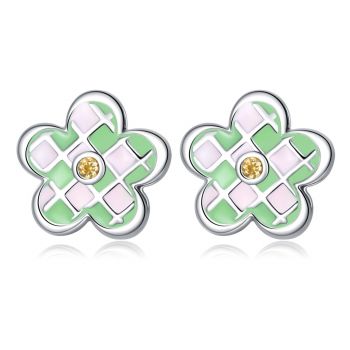 Cercei din argint Mini Green Flower