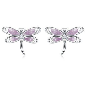 Cercei din argint Pink Dragonfly