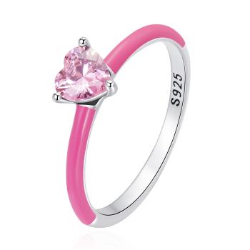 Inel din argint Pink Crystal Heart