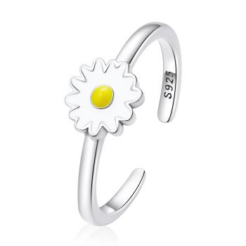 Inel reglabil din argint White Daisy Flower