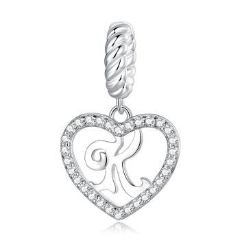 Talisman din argint Heart Letter K
