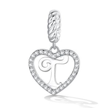 Talisman din argint Heart Letter T