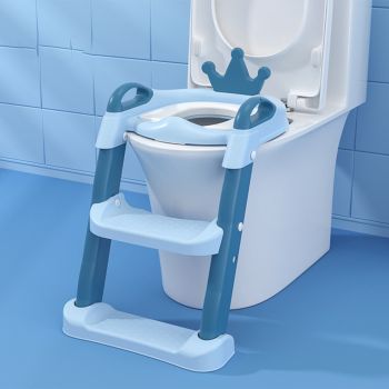 Reductor toaleta cu scarita si inaltime reglabila Little Mom Royal Blue ieftina