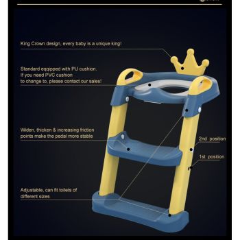 Reductor WC pentru copii Little Mom Royal YellowBlue, pliabil,cu scarita antiderapanta, inaltime ajustabila, colac moale din spuma PU, manerele laterale ergonomice, Baza Antiderapanta, Compatibilitate Universala