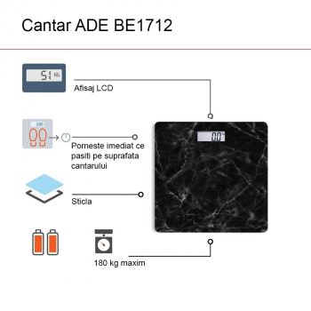 Cantar corporal electronic ADE BE1712 Aurora Model Marmura ecran LCD negru