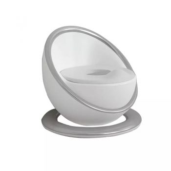 Olita pentru copii Little Mom  Space Silver, design ergonomic, elegant si modern, cu adaptor moale din spuma PU, vas colector detasabil, baza anti-alunecare, dimensiune 33.5 x 33.5 x 31 cm
