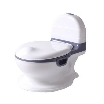 Olita pentru copii, Little Mom Baby Potty Grey, model realist, cu vas colector detasabil, suport pentru servetele, capac rabatabil cu functie de spatar ergonomic, manere de sustinere si baza antiderapanta