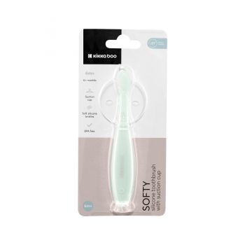 Periuta de dinti pentru bebelusi KikkaBoo Softy Mint din silicon,recomandata de la 6 luni, cu ventuza pentru fixare pe chiuveta,Fara BPA