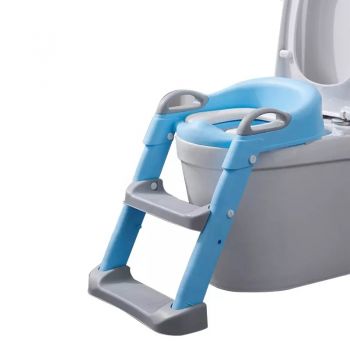 Reductor toaleta pentru copii Little Mom Grow Up Blue, pliabil, cu manere ergonomice si treapta reglabila pe 2 nivele de inaltime, colac moale din spuma PU, design anti-stropire, compatibilitate universala