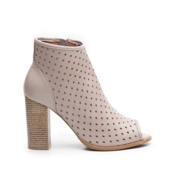 Botine dama de vara perforate din piele naturala, Leofex - 008 Taupe Box