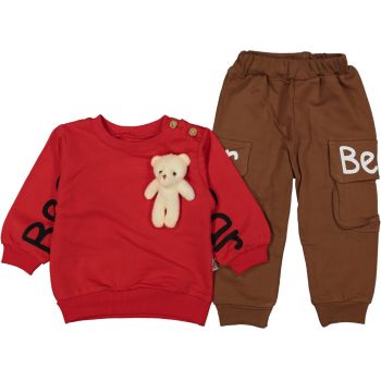 Compleu 2 piese, Bluza cu Ursulet si Pantaloni, Pentru Baietei, Bumbac 100%, Rosu, 9-24 luni Compleu 2 piese, Bluza cu Ursulet si Pantaloni, Pentru Baietei, Bumbac 100%, Rosu, 9-24 luni