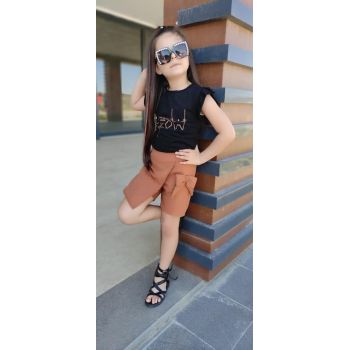 Compleu 2 Piese MEOW pentru fete, Maro, 3-12 ani Compleu 2 Piese MEOW pentru fete, Maro, 3-12 ani