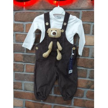 Compleu 2 Piese, Salopeta Maro si Bluza Alba, Pentru Fetite, 3-6 ani Compleu 2 Piese, Salopeta Maro si Bluza Alba, Pentru Fetite, 3-6 ani