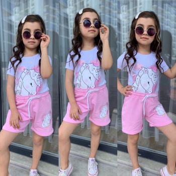 Compleu 2 piese Unicorn pentru fete, 100% Bumbac Alb, 4-10 ani