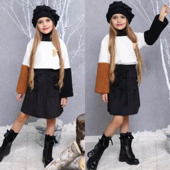 Compleu 3 Piese, Fusta, Bluza si Bascuta, Pentru Fete, 4-12 ani Compleu 3 Piese, Fusta, Bluza si Bascuta, Pentru Fete, 4-12 ani