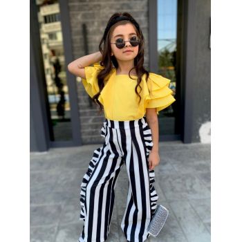 Compleu 3 piese Pantaloni, Tricou si Gentuta pentru fete, Galben, 4-12 ani Compleu 3 piese Pantaloni, Tricou si Gentuta pentru fete, Galben, 4-12 ani
