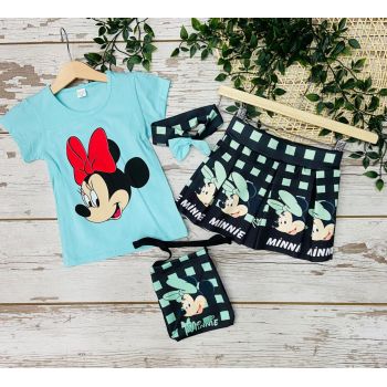 Compleu 4 piese Minnie Mouse pentru Fetite, Albastru, 4-8 ani