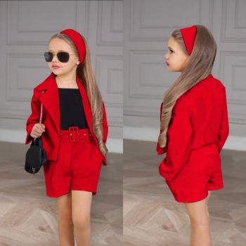 Compleu Elegant, Rosu, 5 Piese, Sacou, Tricou, Pantaloni, Bentita si Curea, Pentru Fetite, 4-12 ani Compleu Elegant, Rosu, 5 Piese, Sacou, Tricou, Pantaloni, Bentita si Curea, Pentru Fetite, 4-12 ani