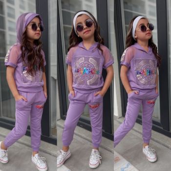 Compleu Fetite 2 Piese, Fashion, Bumbac, Mov, 4-12 ani Compleu Fetite 2 Piese, Fashion, Bumbac, Mov, 4-12 ani