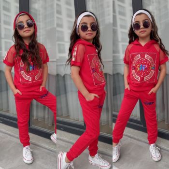 Compleu Fetite 2 Piese, Fashion, Bumbac, Rosu, 4-12 ani Compleu Fetite 2 Piese, Fashion, Bumbac, Rosu, 4-12 ani