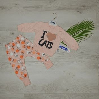 Compleu Fetite I Love Cats Orange, 9-18 luni