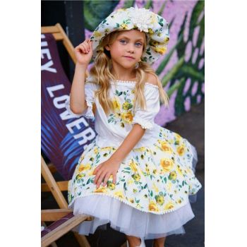 Compleu Galben, 3 Piese, Bluza, Fustita si Palarie, Pentru Fetite, 3-8 ani Compleu Galben, 3 Piese, Bluza, Fustita si Palarie, Pentru Fetite, 3-8 ani