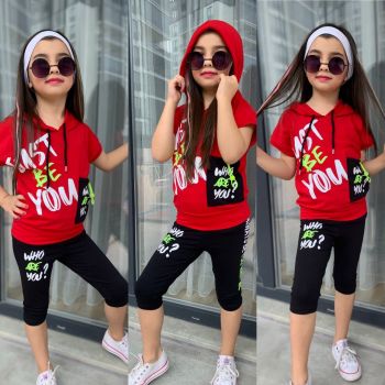 Compleu Just Be You pentru fetite, 100% Bumbac Rosu, 4-10 ani Compleu Just Be You pentru fetite, 100% Bumbac Rosu, 4-10 ani